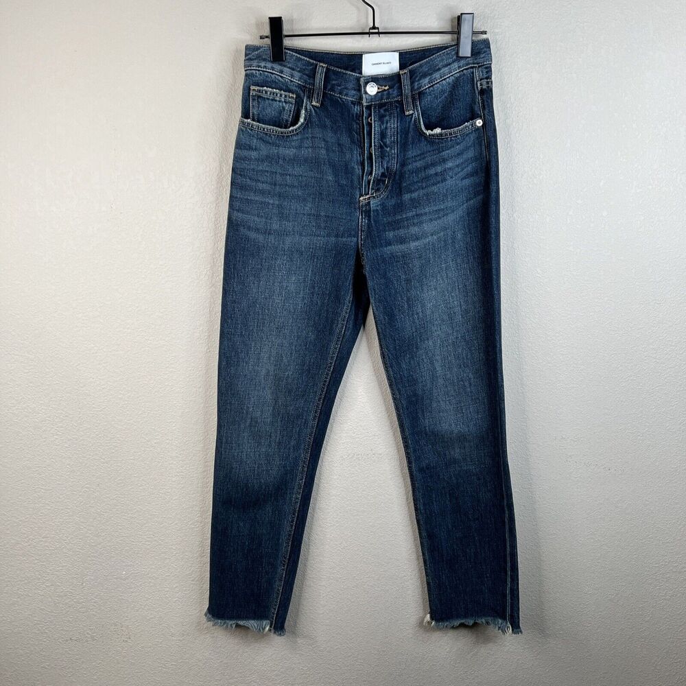 current elliott Frayed Button Fly High Waist Dark Denim Jeans Core Size 27